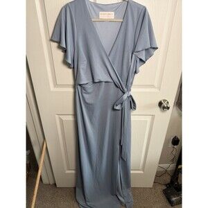 NWT Birdy Grey Dress Dusty Blue 1X Bridesmaid Formal Wedding Yolanda Crepe